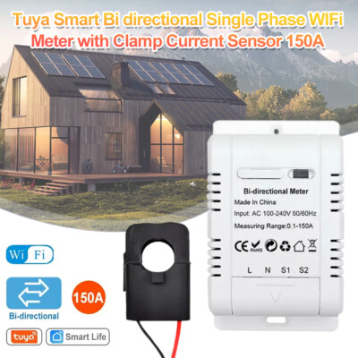 Tuya Smart Bi Directional WiFi Energy Meter 150A Clamp Current Power Monitor