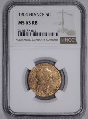1904 France 50c Centimes NGC MS 63 RB