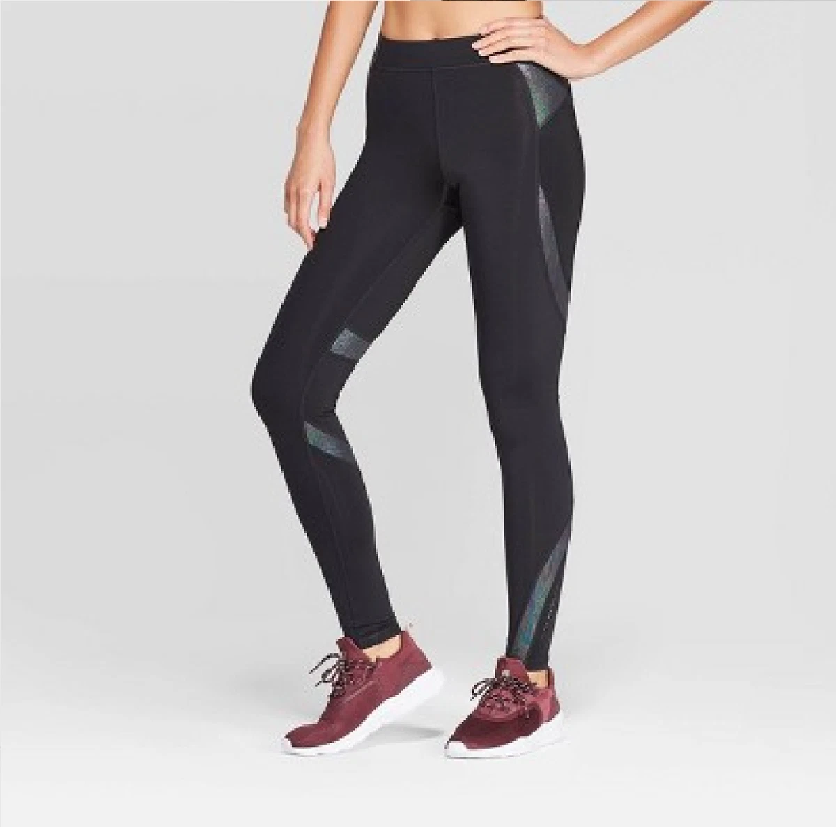 Champion C9 Duo Dry Women's Black Running Iridescent Reflective Legging New