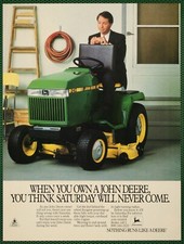 John Deere Lawn Mower Dress Suit Saturday Will Never Come Vintage Print Ad 1989