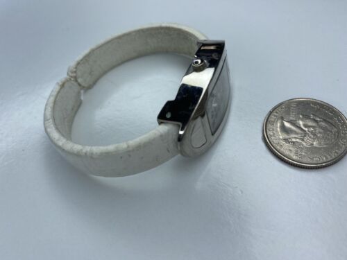 E Kristine Japan White Leather Cuff Silver 01921 Stainless Untested - Picture 3 of 6
