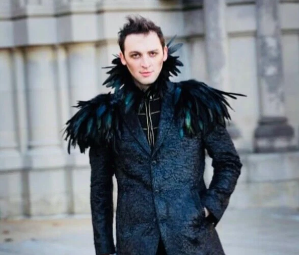 Black feather epaulettes collar Festival outfit Gothic cosplay costume LARP