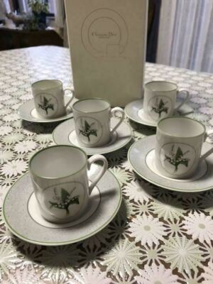 Christian Dior Milly La Foret Demitasse Cup Saucer 5 Pc Set