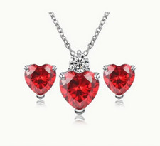 Heart earrings Necklace Set red Valentine fashion jewelry NEW Free Ship