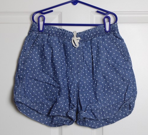 Girl's Gap Kids Denim Blue Chambray Polka Dot Shorts Elastic Waist Tie Sz 12-13