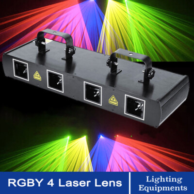 460mW 4 Lens RGBY Laserlicht Strobe Beam Projektor Party DMX Disco Bühnenlicht