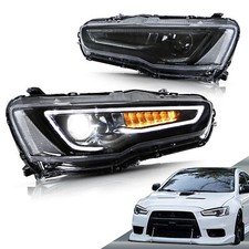 Led Headlights For 2008-2017 Mitsubishi Lancer Evo X All Black Wsequential Lrh