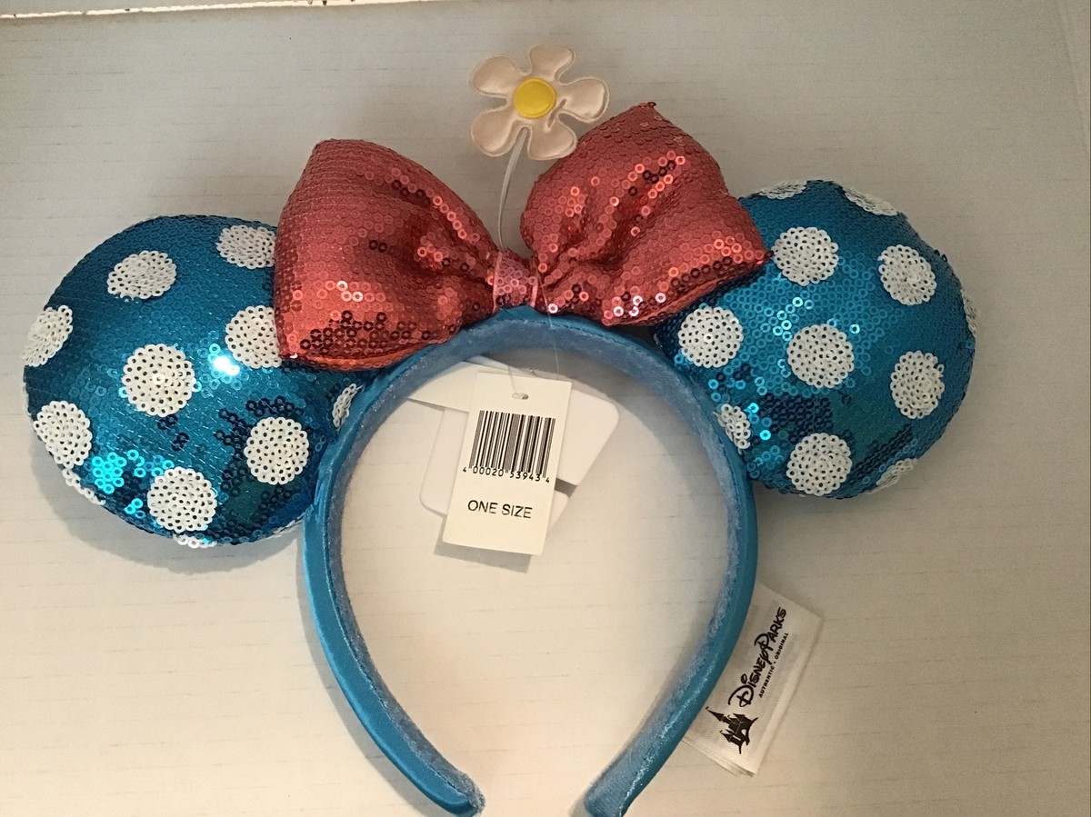 Disney Parks Daisy With Pink Bow Blue Polka Dot Sequins 