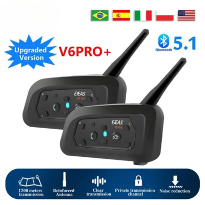 V6 Pro + Motorrad Intercom Helm Bluetooth Headset 6 Fahrer 800m Kommunikator