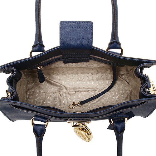 Michael Kors Bag 30S2GHMT3L MK Hamilton Large Leather NS Tote Navy Agsbeagle - Picture 6 of 7