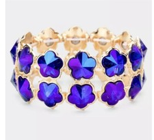 Ab Blue Bracelet Stretch Royal Cuff Crystal Rhinestone Wedding Pageant