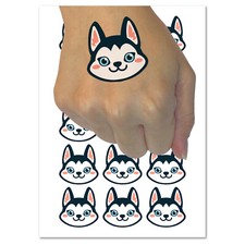 Chibi Husky Dog Head Temporary Tattoo Water Resistant Fake Body Art Set