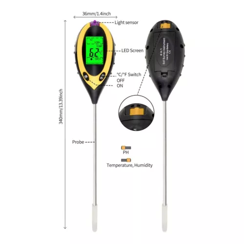4in1 PH Tester For Soil Water Moisture Light Test Meter for Garden Plant Seeding - Picture 10 of 12