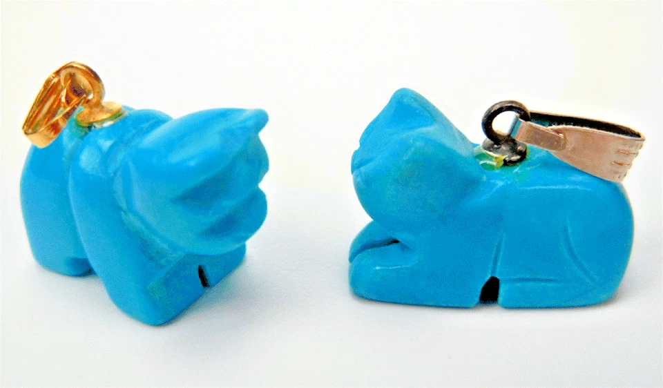 Turchese Ciondolo Craved Gemma Cane Gatto Pugno Pesce Argento Oro Asain Pendente - Immagine 4 di 4