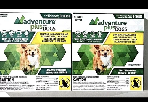 2 Packs Adventure Plus For Dogs 3-10 Lb 8 Month Supply Triple Flea Protection