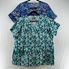 2 Piece Butter-Soft Scrub Top Womens Xl Floral Printed Medical Uniform Workwear