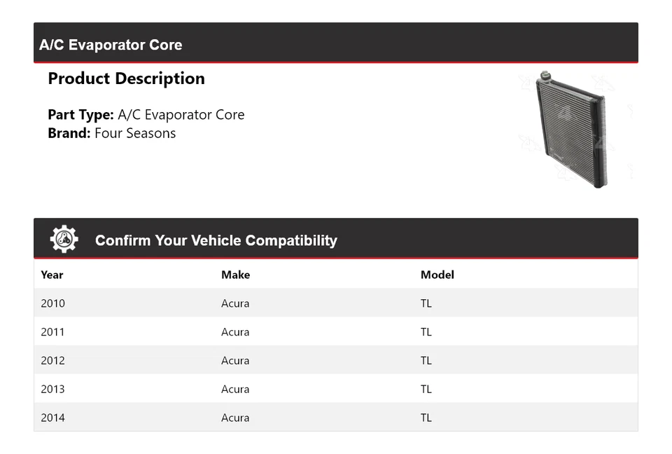 Núcleo evaporador de aire acondicionado para Acura TL 2010-2014 4 estaciones 2011 2012 2013 Foto 2 de 4