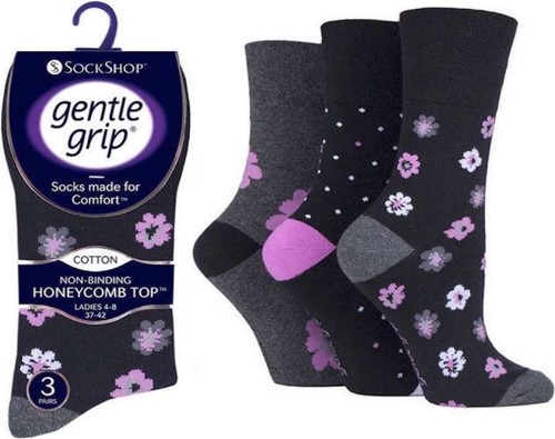 3 Paar Damen Gentle Grip® Wabenoberteil weiche nicht elastische Diabetikersocken UK 4-8 - Bild 26 von 47