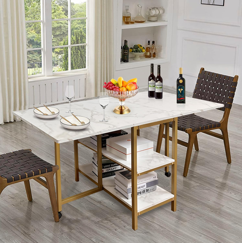 Folding Dining Table with 2 Storage Open Shelf,Drop Leaf Extension Dining Table, - Picture 2 of 8