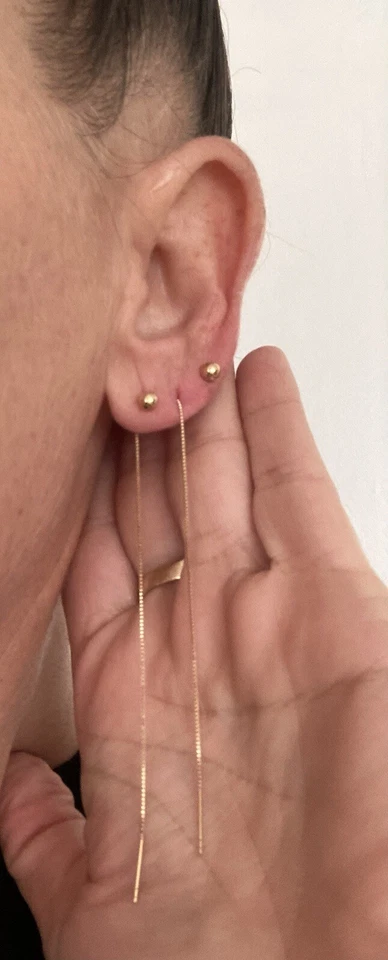 14k solid gold Ball Threader earrings Chic Trending Minimalist Timeless - Image 2 of 4