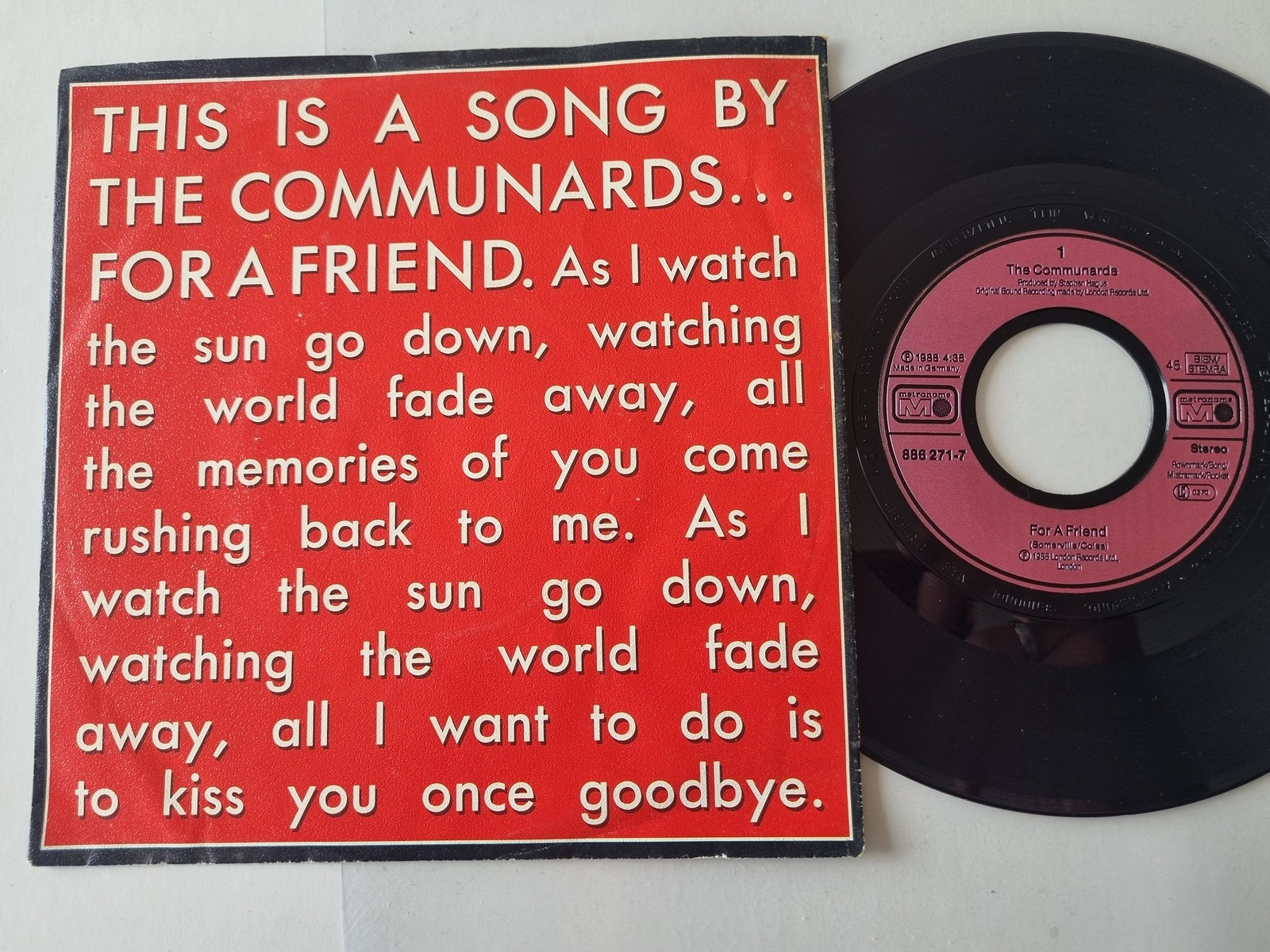 The Communards - For a friend 7'' Vinyl Germany