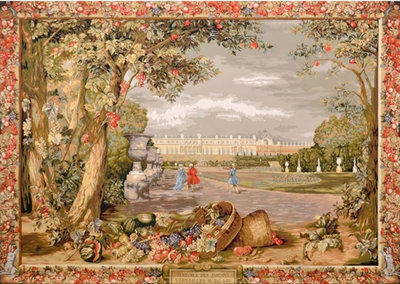 Jardins de Versailles Promenade in Garden Large Tapestry Wall Hanging 74'' x 51''