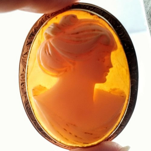 Antique ACCO 14K Gold Victorian Lady Large Carved Shell Cameo Brooch Pin Pendant - Picture 4 of 12