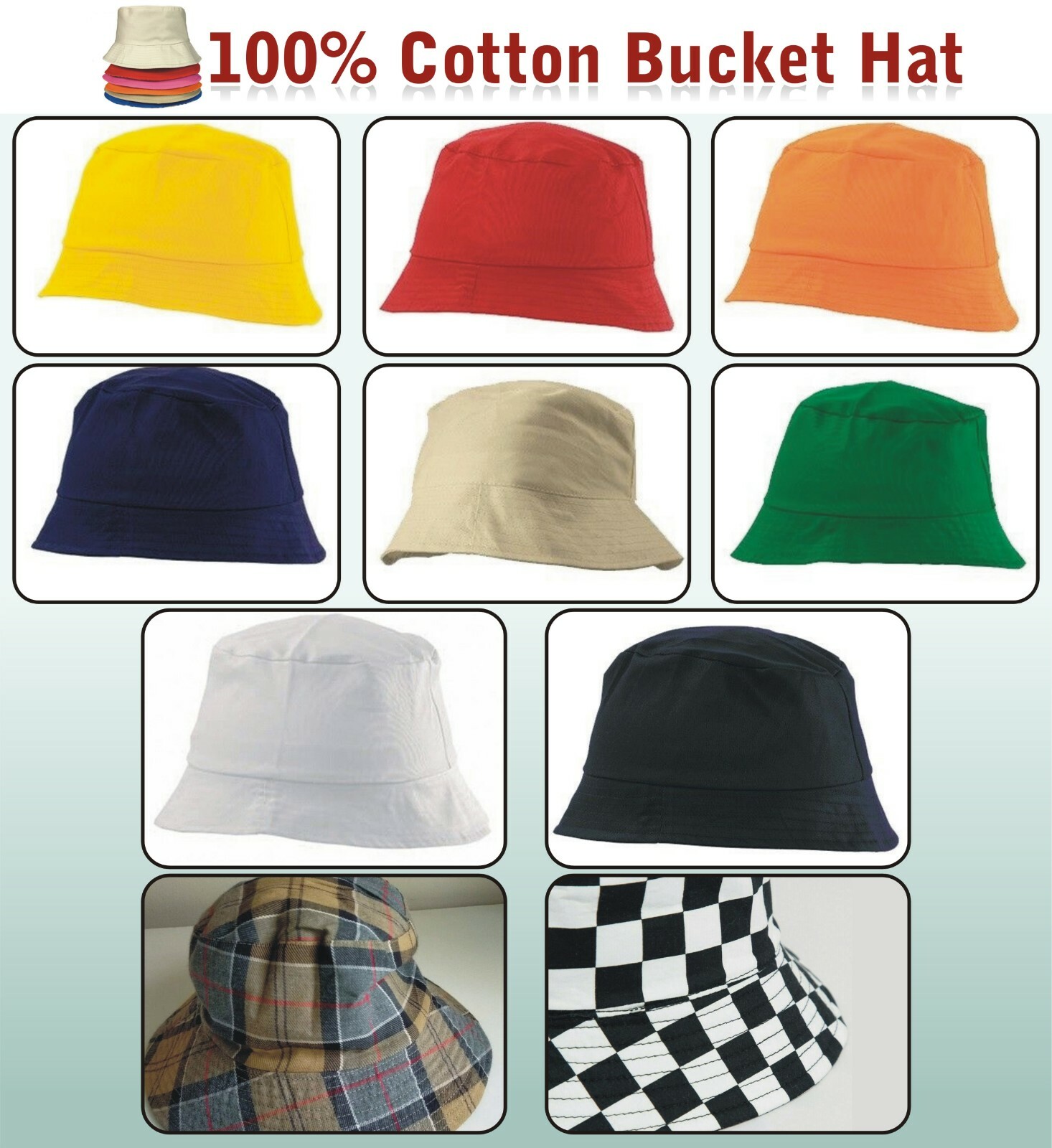 Image 1 - Cotton Bucket Hat Summer Sun Festival Bush Men Woman 2 Sizes Premium Quality