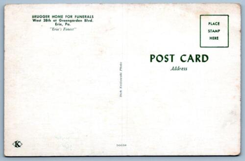 TARJETA POSTAL CROMADA VINTAGE BRUGGER FUNERAL HOME ERIE PA AÑOS 60-70 - Imagen 2 de 2