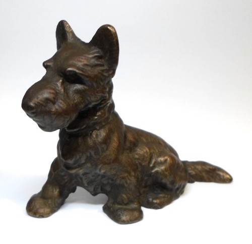 Antique SCOTTIE DOG DOOR STOP Solid Cast Iron with Bronze Finish 5" T 3.5 Lb Wgt
