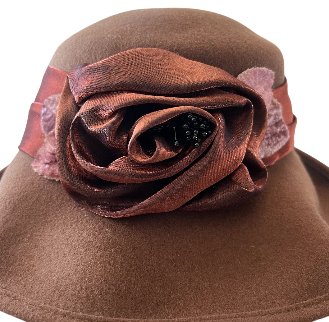 NYC Designer Toucan 100% Wool Felt Wide Brimmed Hat Floral and Ribbon Decoration Toucan Hat New York | Accessories | Toucan Collection Wool  main image 3
