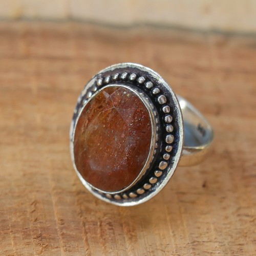 Sunstone Ring – Oval Faceted Gemstone Boho Statement Jewelry Size'7 - 第 1/6 張圖片