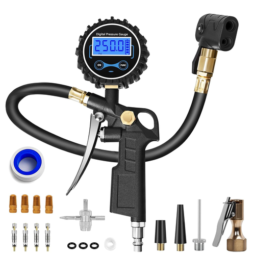 Digital Bike Tire Pressure Gauge, Presta Valve Adaptor, Schrader to Presta Valve