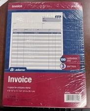 Adams NC3812 Invoice, 100 Carbonless Sets, 3 Part Form, 8 1/2" x 11 7/16"