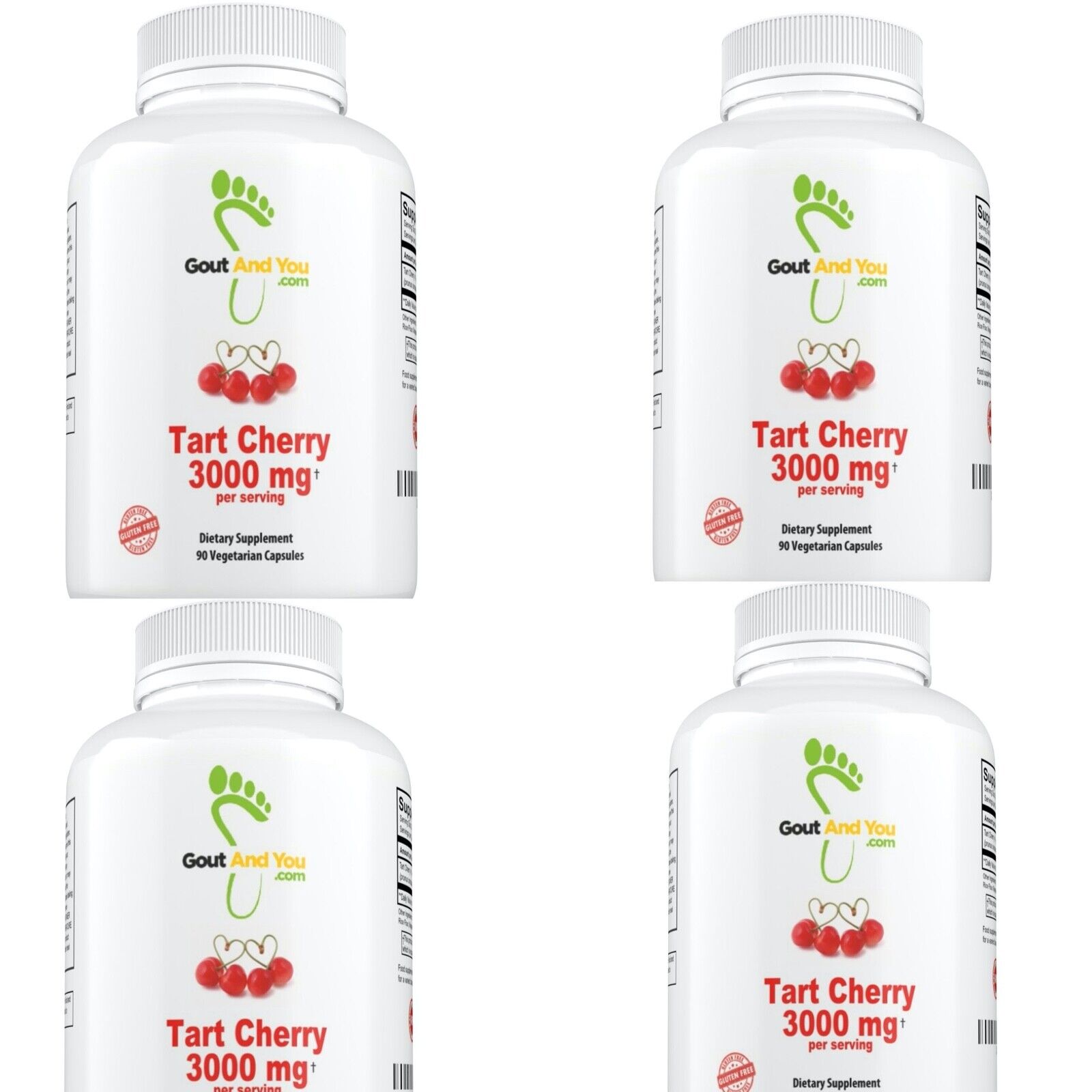 4 Bottles Tart Cherry Extract by GoutandYou.com - 3000 mg - Gluten Free - Vegan