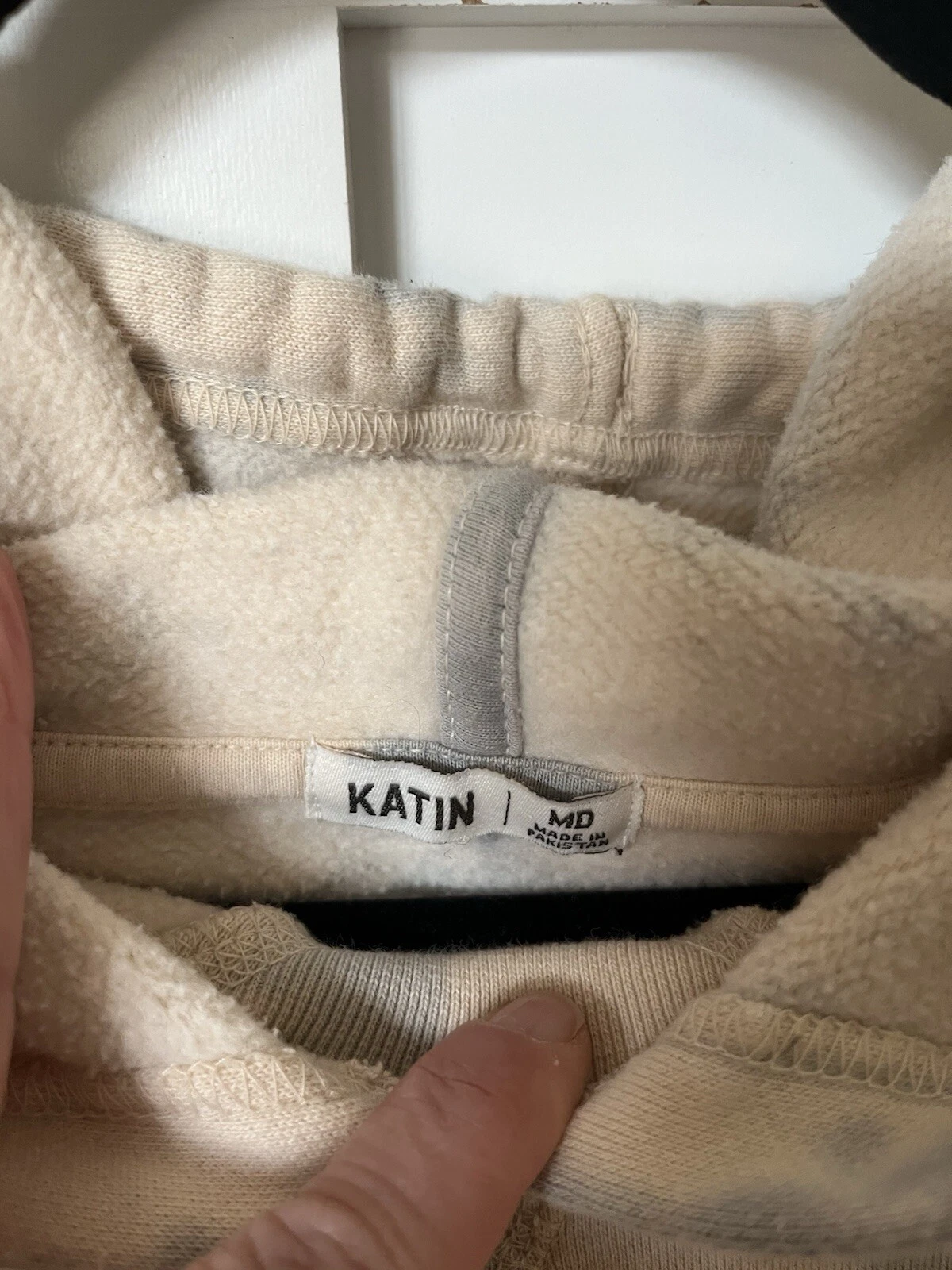 OFF WHITE Felpa con cappuccio Katin crema e grigio blu tie dye. Taglia Media