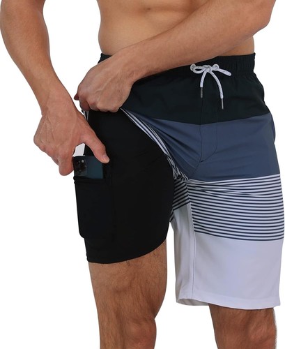 Mens 2 in 1 Swim Trunks Compression Liner 9 Quick Dry Surfing Beach Swimwear - Picture 21 of 37