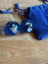 2 Planet Earth Blue Glass Marble Map World Globe Painted Design