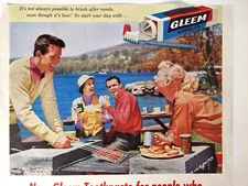 Gleem Toothpaste Couple Cookout Vtg 1956 Ad Dental Dentist Brushing Toothbrush