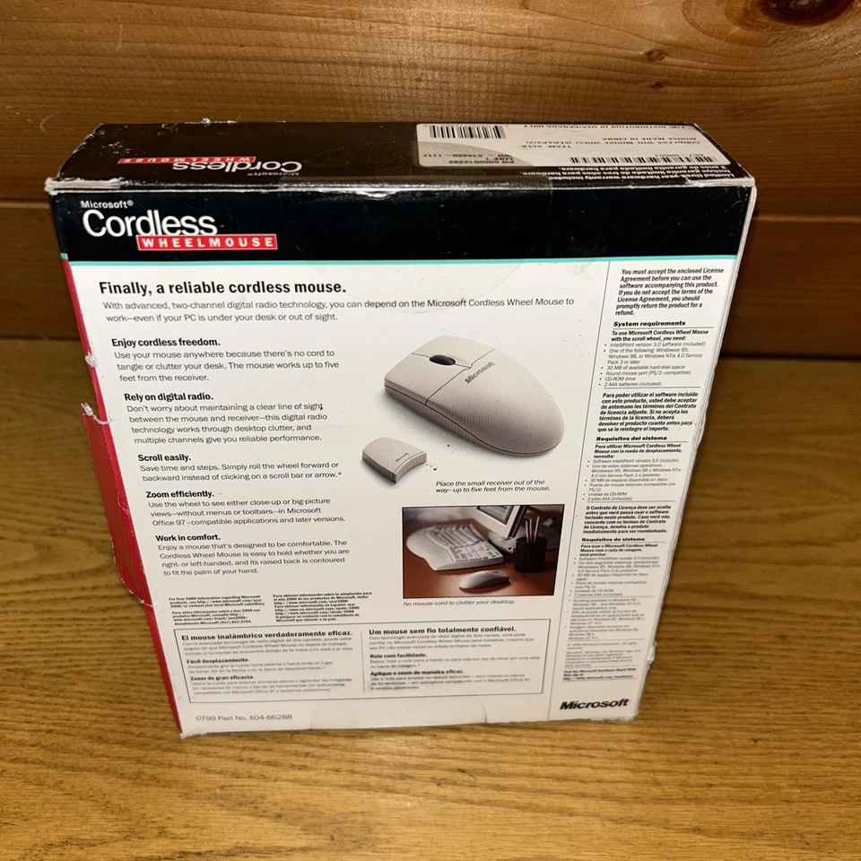 Vtg New Microsoft Cordless Wheel Mouse Wireless Digital Receiver Box 1999 - Image 3 of 4