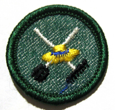 RARE Girl Scout 1955-1960 FOOD RAISER BADGE Farmer Pitchfork Rake Patch MERROW