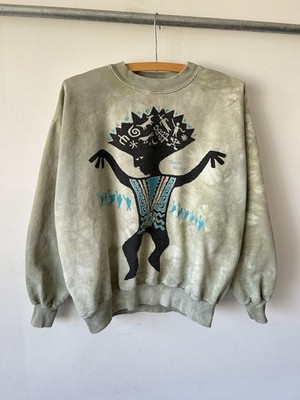 90s Dream Master Vintage Sweatshirt Ancient Cave Art Tribal Tie Dye M Boxy