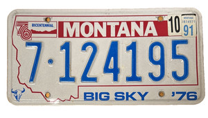 1991 Montana Bicentennial Passenger License Plate # 7-124195