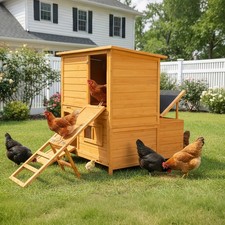 Chicken Coop Double-House Wooden Chicken Coop For 6-8 Chickens w/ 3Nesting Boxes