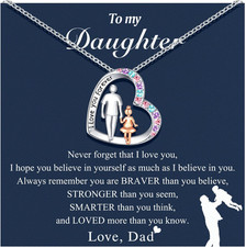 Daughter Necklace from Dad Daddy Father Valentines Birthday Gifts for Kids Girls