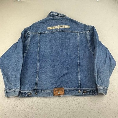 VTG Rocawear Jacket Mens XL Blue Denim Full Zip Long Sleeves