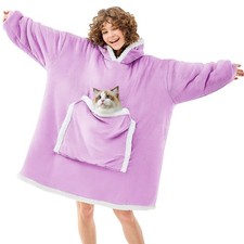 Purple Wearable Blanket Hoodie,Oversized Cat Lovers Sweatshirt Blanket for Ad...