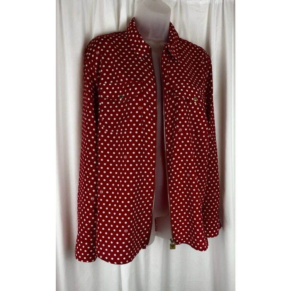 Camisa Michael Kors Roja Lunares Logo Cremallera Manga Larga Rockabilly 54-12 Foto 3 de 4