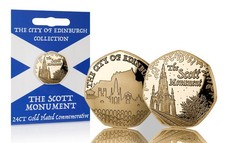 THE SCOTT MONUMENT 24ct Gold Gedenkmünze. EDINBURGH. Neu/Einzelhandel/Versiegelt