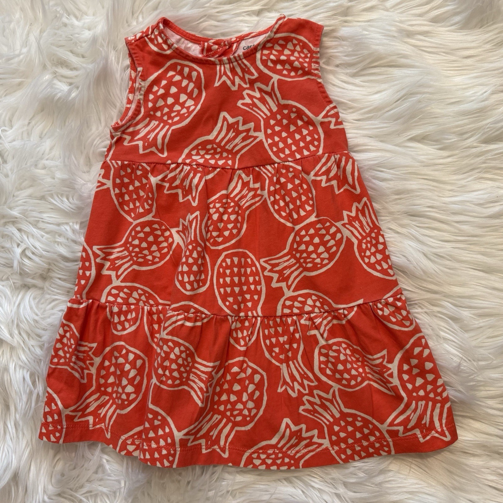 Carter’s Dress Baby Girl 18M Red Pineapple Sleeveless Summer Outfit Set EUC